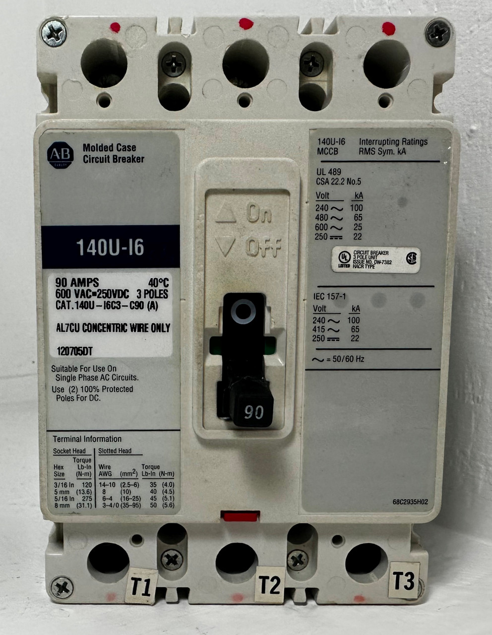 Allen Bradley 140U-I6 90A Circuit Breaker 480/600V 3P 140U